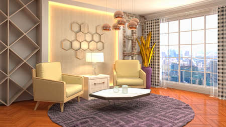 Interior of the living room. 3D illustration.