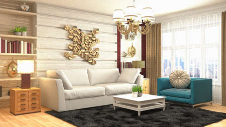Interior of the living room. 3D illustration.