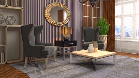 Interior of the living room. 3D illustration.