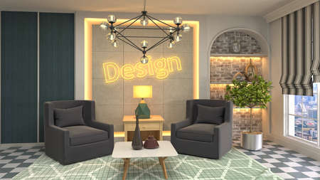 Interior of the living room. 3D illustration.