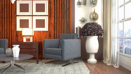 Interior of the living room. 3D illustration.