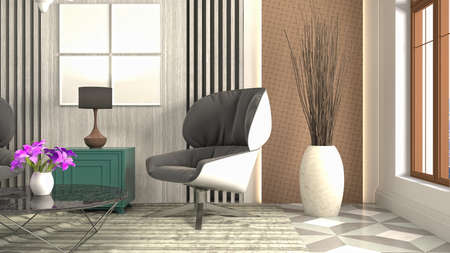 Interior of the living room. 3D illustration.
