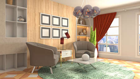 Interior of the living room. 3D illustration.