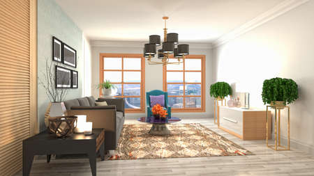 Interior of the living room. 3D illustration.