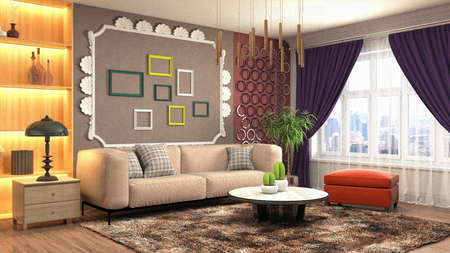Interior of the living room. 3D illustration.