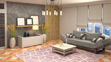Interior of the living room. 3D illustration.