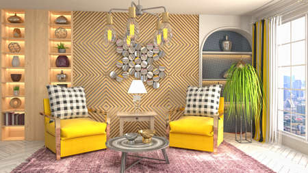 Interior of the living room. 3D illustration.