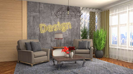 Interior of the living room. 3D illustration.