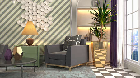 Interior of the living room. 3D illustration.