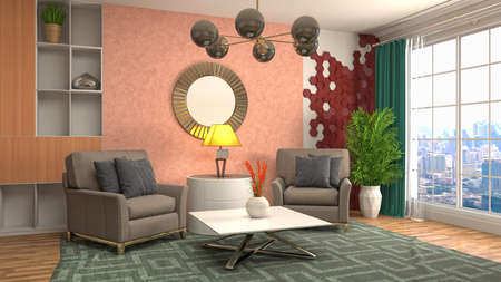 Interior of the living room. 3D illustration.