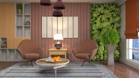 Interior of the living room. 3D illustration.