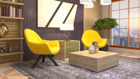 Interior of the living room. 3D illustration.