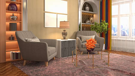 Interior of the living room. 3D illustration.