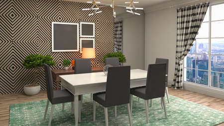 Interior dining area. 3d illustration.