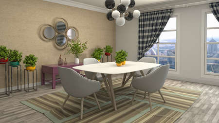 Interior dining area. 3d illustration.