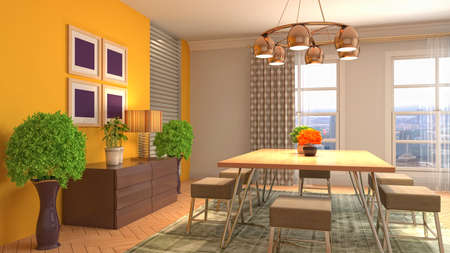 Interior dining area. 3d illustration.