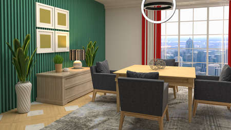 Interior dining area. 3d illustration.