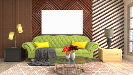mock up poster frame in interior background. 3D Illustration.