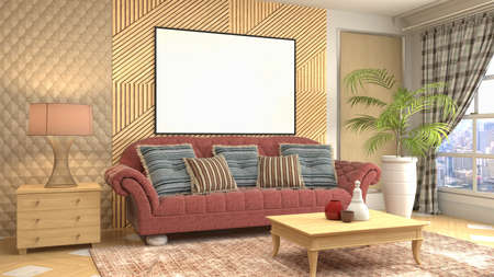 mock up poster frame in interior background. 3D Illustration.