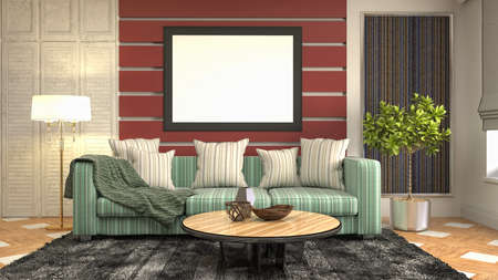 mock up poster frame in interior background. 3D Illustration.