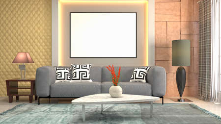 mock up poster frame in interior background. 3D Illustration.