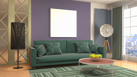 mock up poster frame in interior background. 3D Illustration.