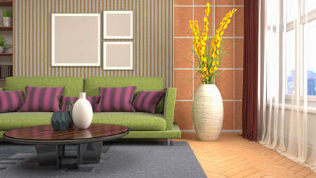 Interior of the living room. 3D illustration.