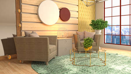 Interior of the living room. 3D illustration.