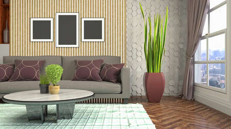 Interior of the living room. 3D illustration.
