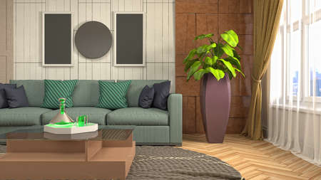Interior of the living room. 3D illustration.