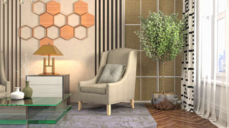 Interior of the living room. 3D illustration.