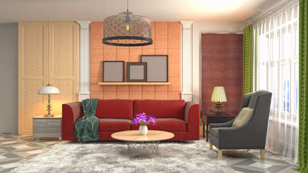 Interior of the living room. 3D illustration.