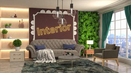 Interior of the living room. 3D illustration.