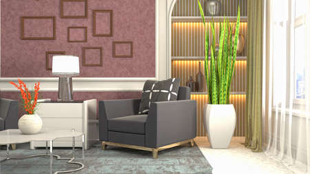 Interior of the living room. 3D illustration.