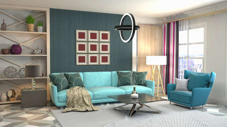 Interior of the living room. 3D illustration.