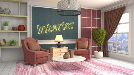 Interior of the living room. 3D illustration.