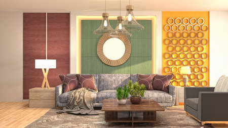 Interior of the living room. 3D illustration.