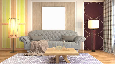 mock up poster frame in interior background. 3D Illustration.