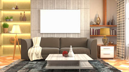 mock up poster frame in interior background. 3D Illustration.