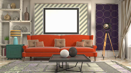 mock up poster frame in interior background. 3D Illustration.