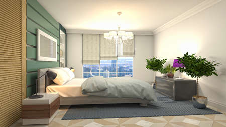 Bedroom interior. Bed. 3d illustration.