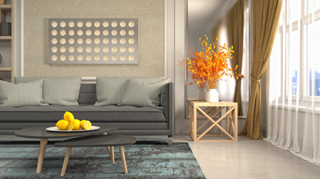 Interior of the living room. 3D illustration.