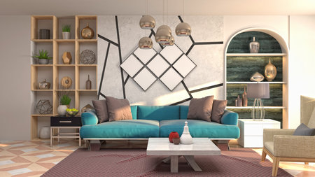 Interior of the living room. 3D illustration.