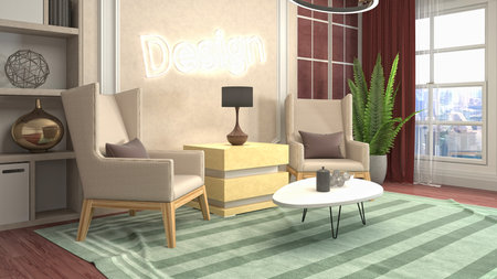 Interior of the living room. 3D illustration.