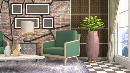 Interior of the living room. 3D illustration.