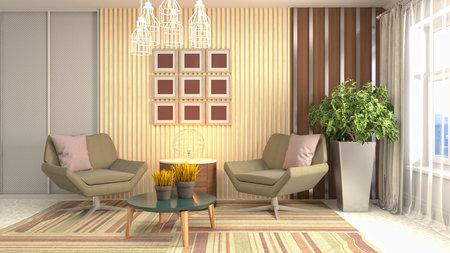 Interior of the living room. 3D illustration.の写真素材