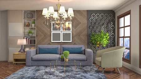 Interior of the living room. 3D illustration.
