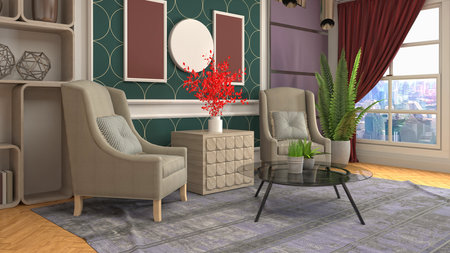 Interior of the living room. 3D illustration.