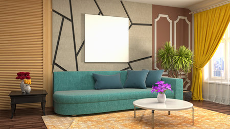 Illustration poster frame in interior backgroundの写真素材