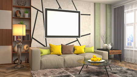 Illustration poster frame in interior background